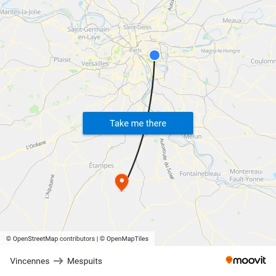Vincennes to Mespuits map