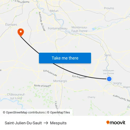 Saint-Julien-Du-Sault to Mespuits map