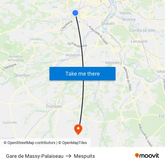 Gare de Massy-Palaiseau to Mespuits map