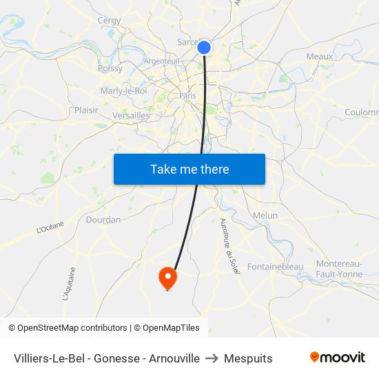 Villiers-Le-Bel - Gonesse - Arnouville to Mespuits map