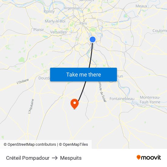 Créteil Pompadour to Mespuits map