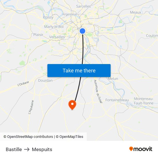 Bastille to Mespuits map