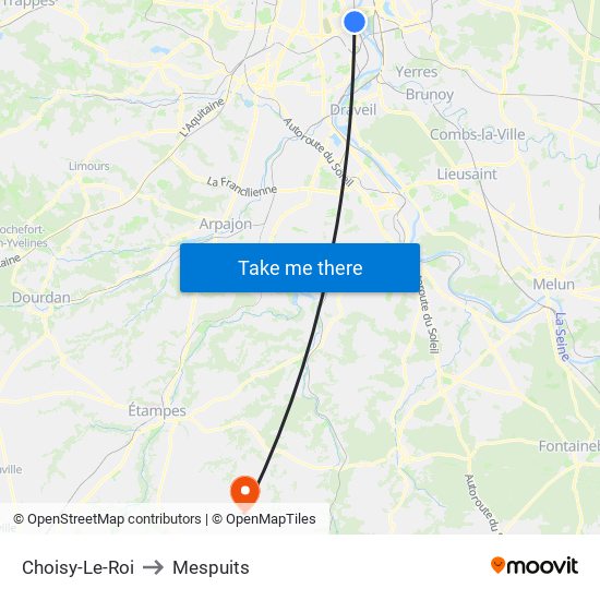 Choisy-Le-Roi to Mespuits map