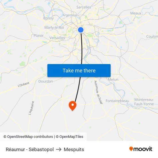 Réaumur - Sébastopol to Mespuits map