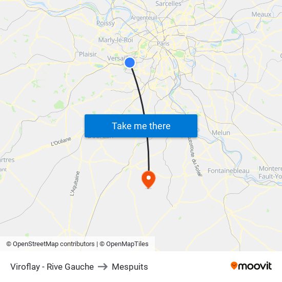 Viroflay - Rive Gauche to Mespuits map