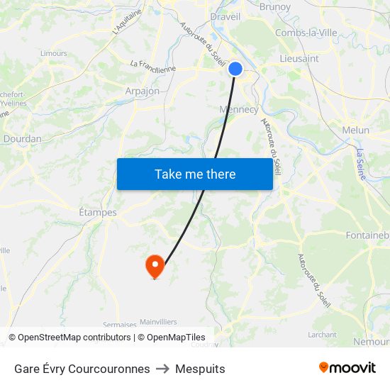 Gare Évry Courcouronnes to Mespuits map