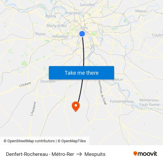 Denfert-Rochereau - Métro-Rer to Mespuits map