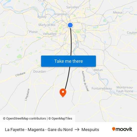 La Fayette - Magenta - Gare du Nord to Mespuits map