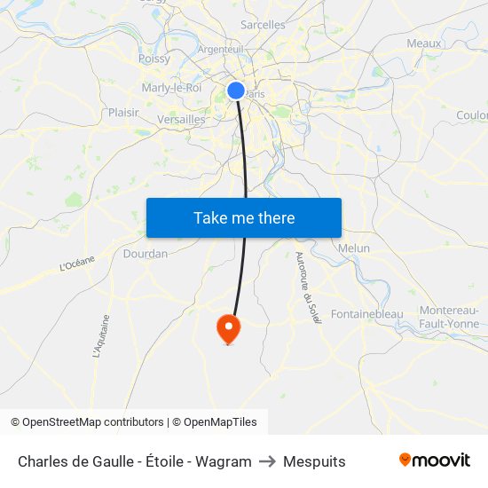 Charles de Gaulle - Étoile - Wagram to Mespuits map