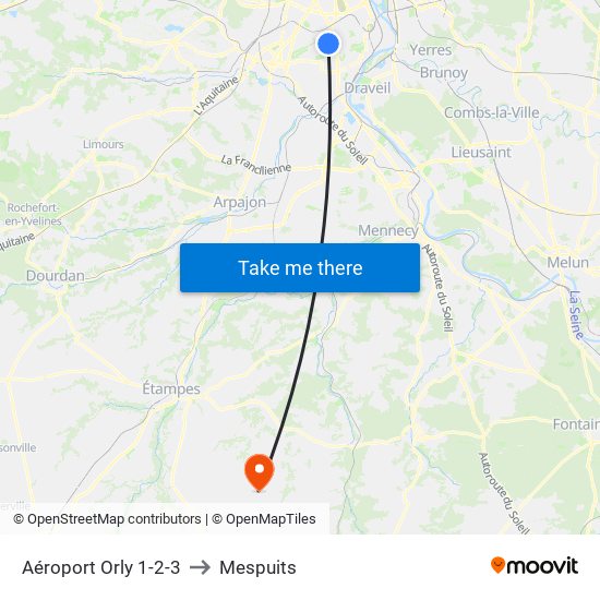 Aéroport Orly 1-2-3 to Mespuits map