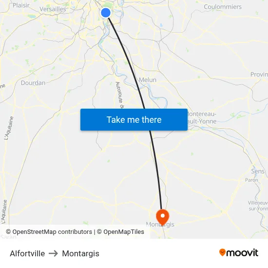 Alfortville to Montargis map