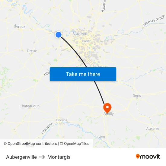 Aubergenville to Montargis map
