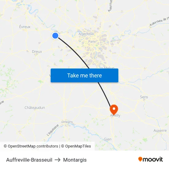 Auffreville-Brasseuil to Montargis map
