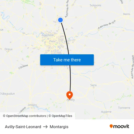 Avilly-Saint-Leonard to Montargis map