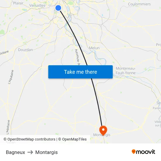 Bagneux to Montargis map