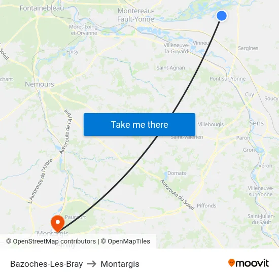 Bazoches-Les-Bray to Montargis map