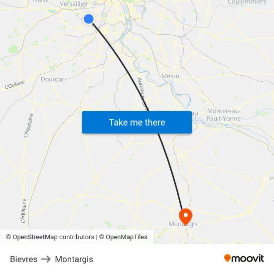 Bievres to Montargis map