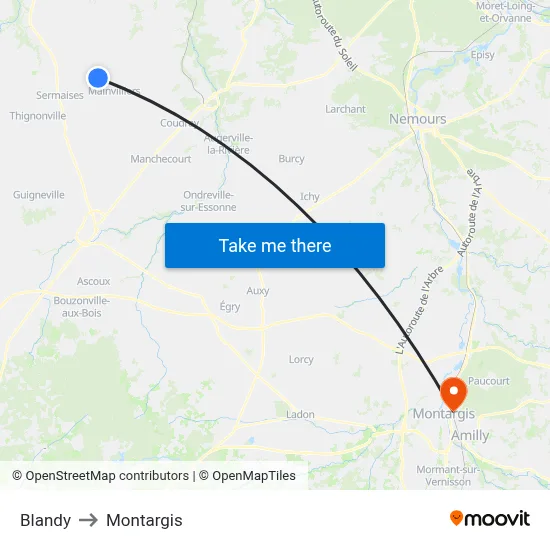 Blandy to Montargis map