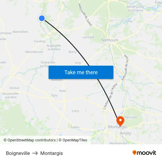 Boigneville to Montargis map