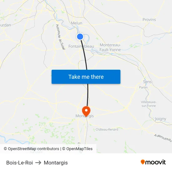 Bois-Le-Roi to Montargis map