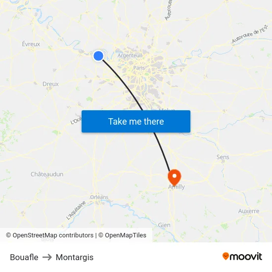 Bouafle to Montargis map