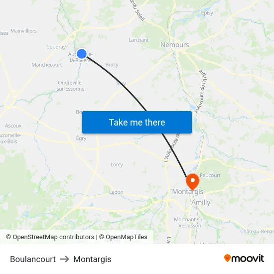 Boulancourt to Montargis map