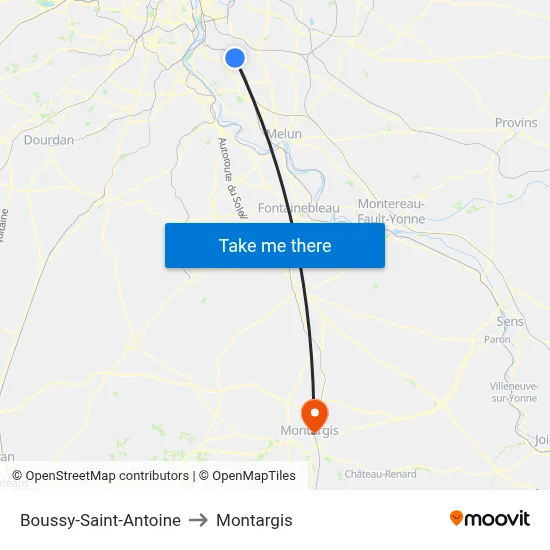 Boussy-Saint-Antoine to Montargis map