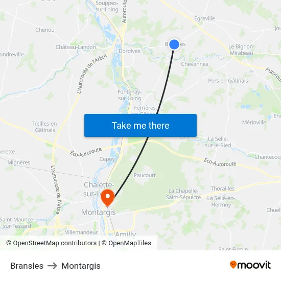 Bransles to Montargis map