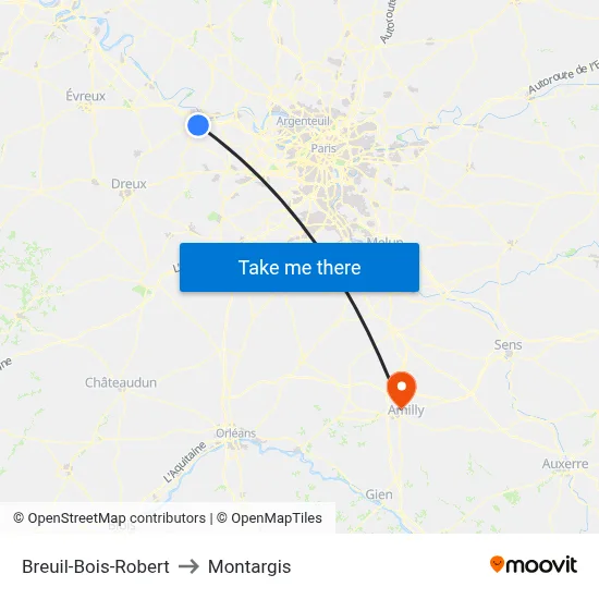 Breuil-Bois-Robert to Montargis map