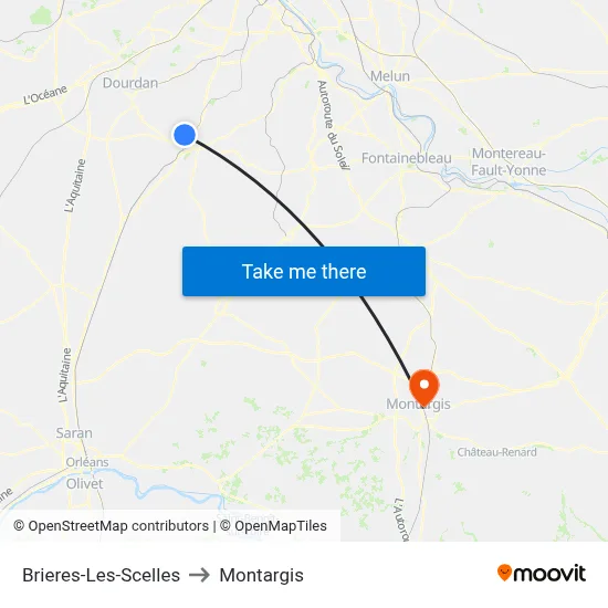Brieres-Les-Scelles to Montargis map