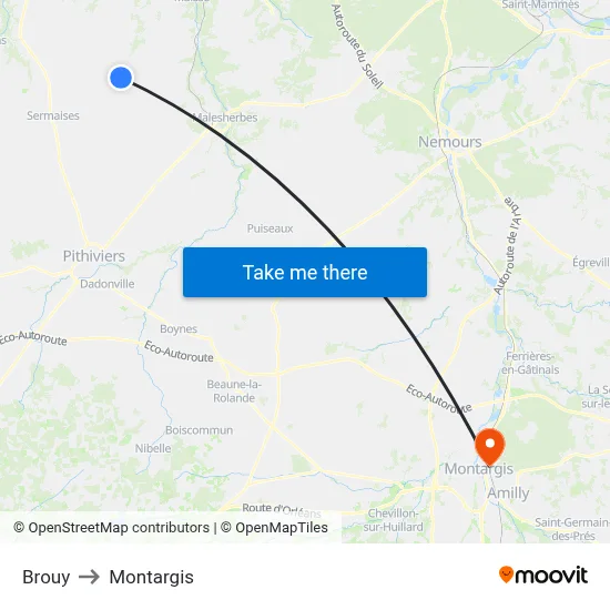 Brouy to Montargis map