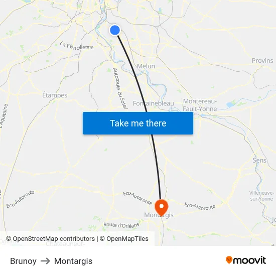 Brunoy to Montargis map