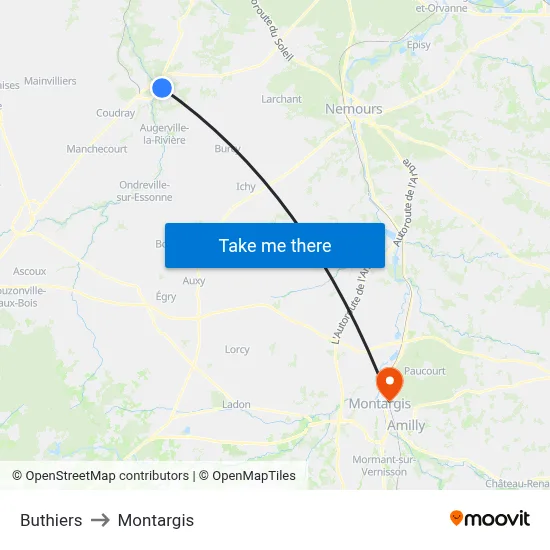 Buthiers to Montargis map