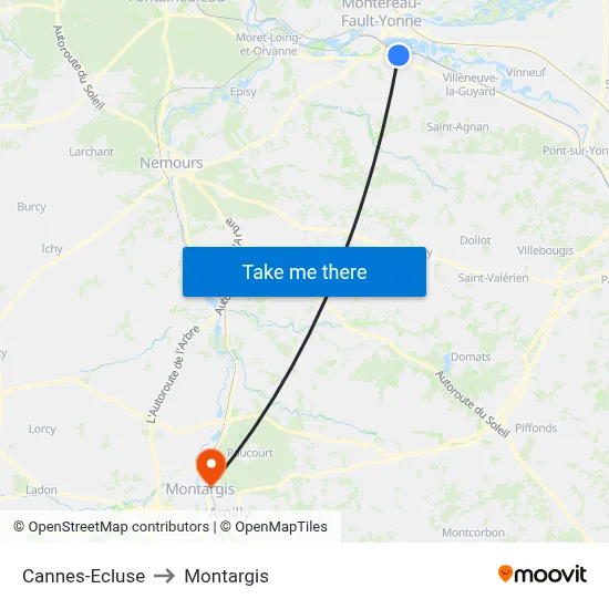 Cannes-Ecluse to Montargis map