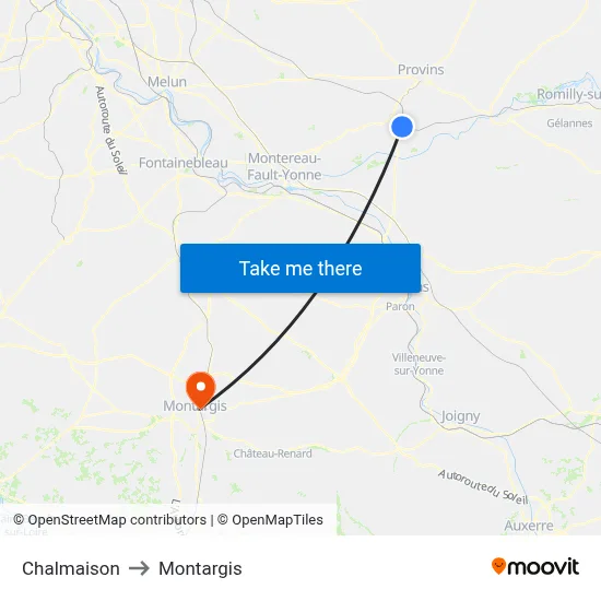 Chalmaison to Montargis map