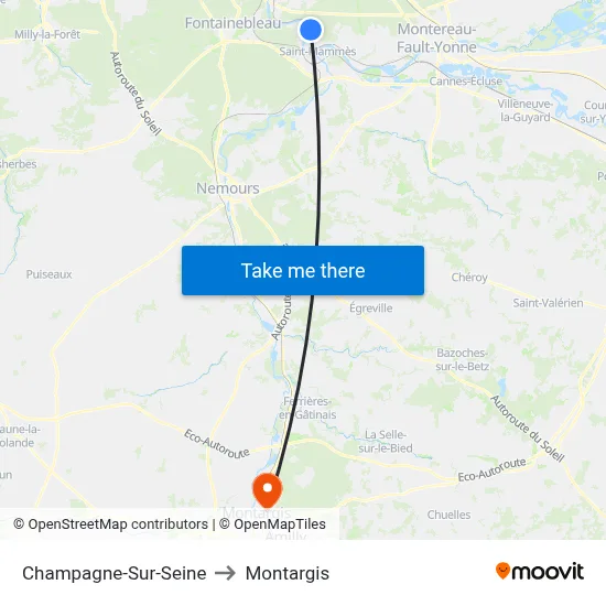 Champagne-Sur-Seine to Montargis map