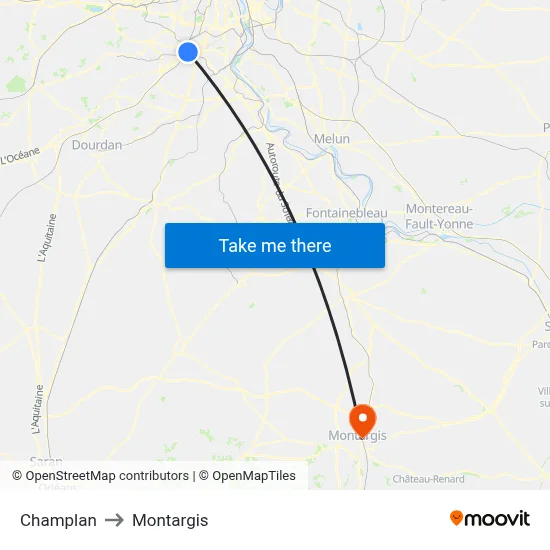 Champlan to Montargis map