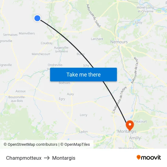 Champmotteux to Montargis map