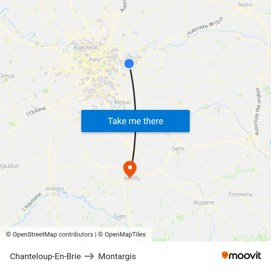 Chanteloup-En-Brie to Montargis map