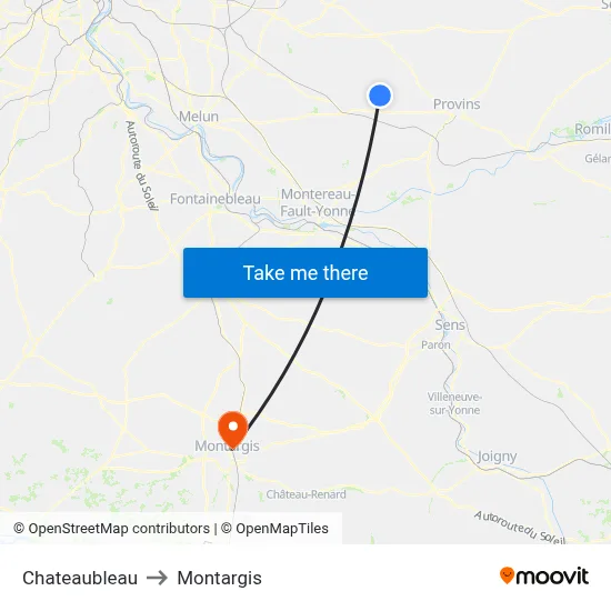 Chateaubleau to Montargis map
