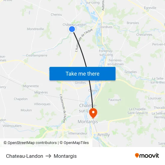 Chateau-Landon to Montargis map