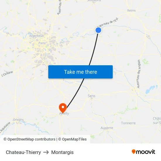 Chateau-Thierry to Montargis map