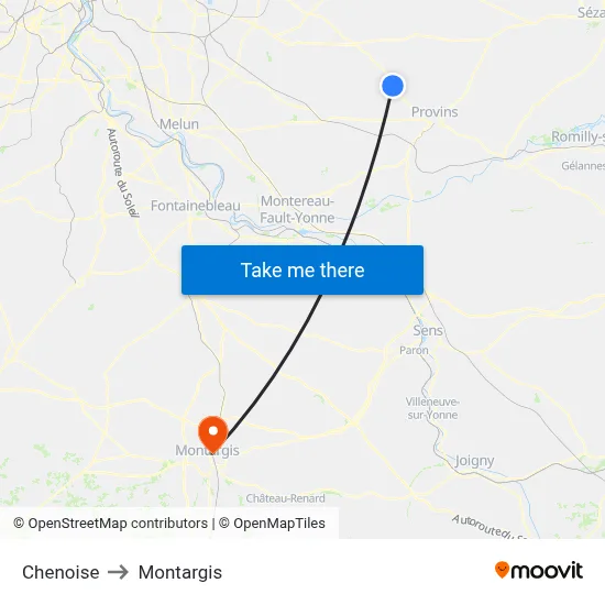 Chenoise to Montargis map