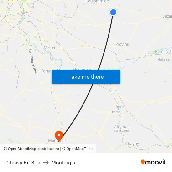 Choisy-En-Brie to Montargis map