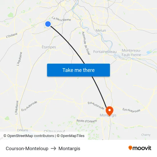 Courson-Monteloup to Montargis map