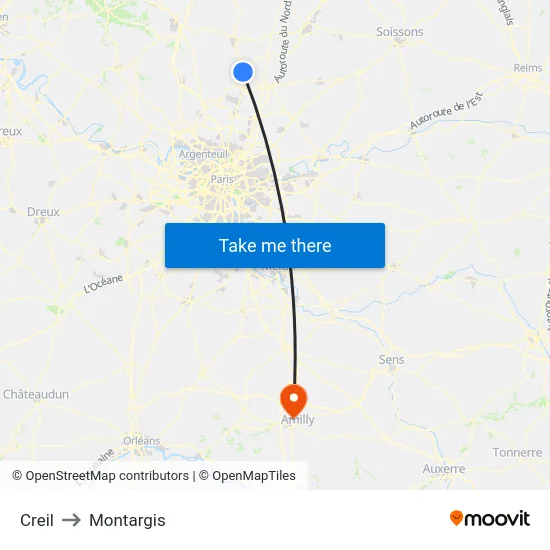Creil to Montargis map