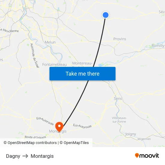 Dagny to Montargis map