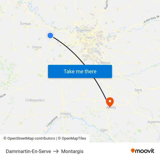 Dammartin-En-Serve to Montargis map