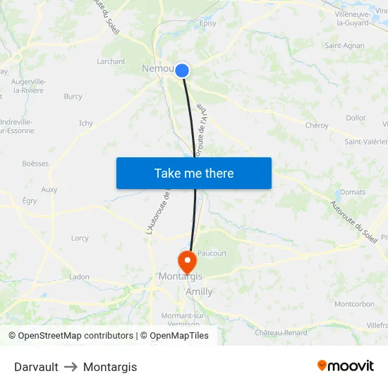 Darvault to Montargis map