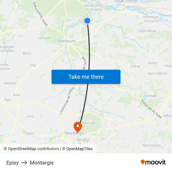 Episy to Montargis map